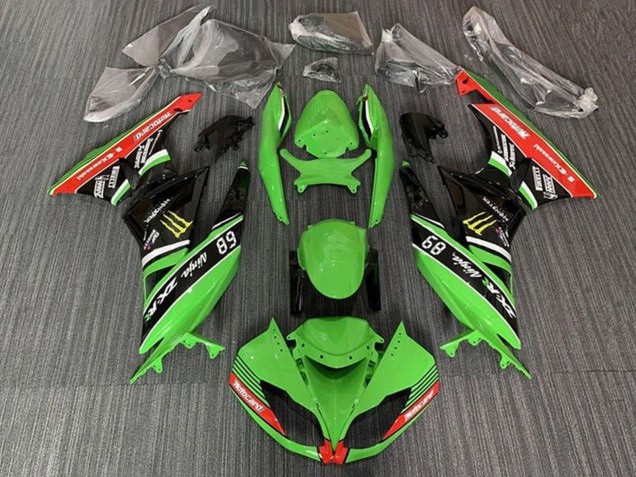 Purchase 2009-2012 Green Glossy Black Red Yellow Monster Motocard Kawasaki ZX6R Motorcycle Fairings UK