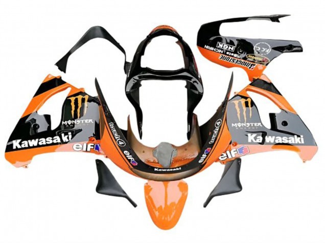 Purchase 2009-2012 Orange Glossy Black Elf Monster Kawasaki ZX6R Motorcycle Fairings UK