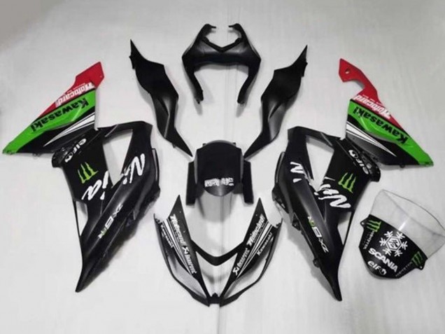 Purchase 2013-2018 Matte Black Green Red White Monster Snow Kawasaki ZX6R Motorcycle Fairings UK