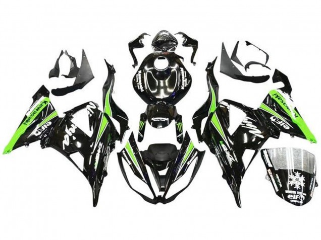 Purchase 2013-2018 Glossy Black Green White Monster Snow Kawasaki ZX6R Motorcycle Fairings UK