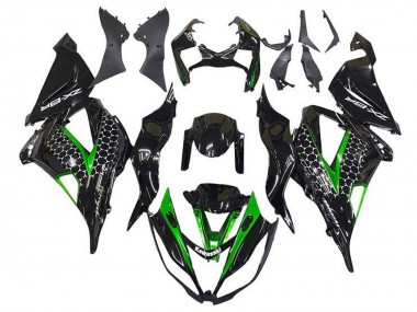 Purchase 2013-2018 Glossy Black Green White Honeycomb Kawasaki ZX6R Motorcycle Fairings UK