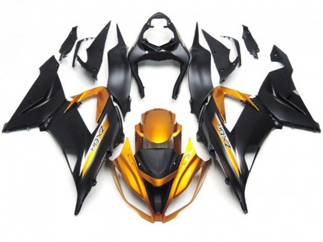Purchase 2013-2018 Matte Black Gold Kawasaki ZX6R Motorcycle Fairings UK