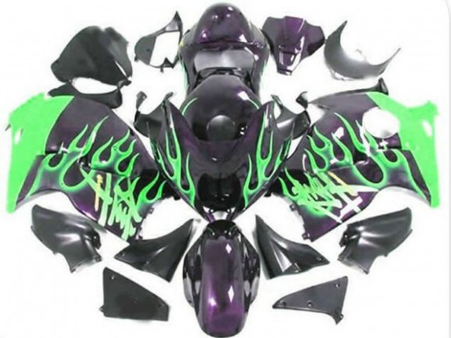 Purchase 1996-2007 Glossy Black Green Flame Suzuki GSXR1000 Motorcycle Fairings UK