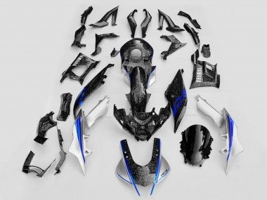 Purchase 2022-2024 Faux Forged Carbon Fiber Silver Blue Yamaha YZF R3/R25 Motorcycle Fairings UK