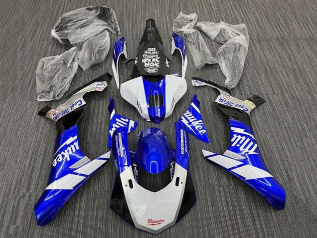 Purchase 2015-2019 White Blue Black Milwaukee Yamaha YZF 1000 R1 Motorcycle Fairings UK