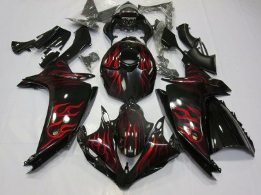 Purchase 2007-2008 Glossy Black Red Flame Yamaha YZF 1000 R1 Motorcycle Fairings UK
