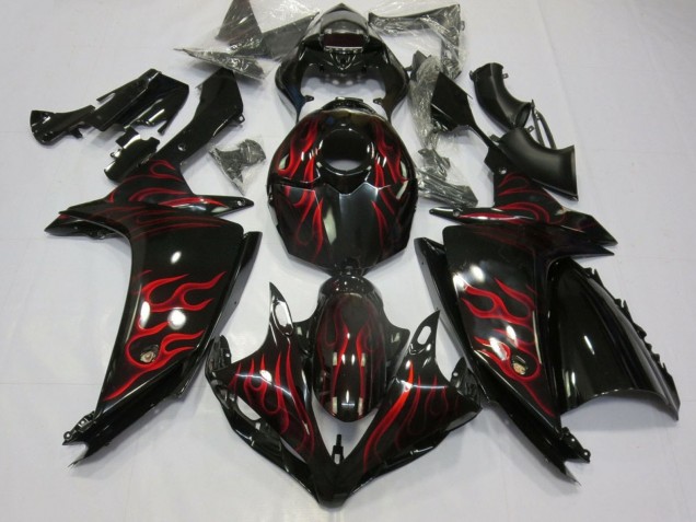 Purchase 2007-2008 Glossy Black Red Flame Yamaha YZF 1000 R1 Motorcycle Fairings UK