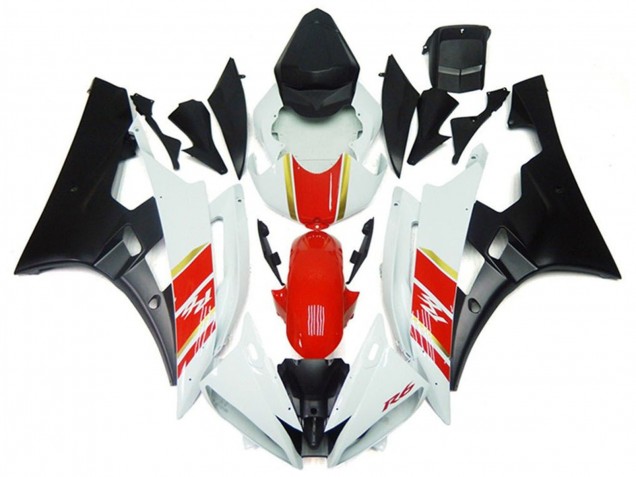 Purchase 2006-2007 White Red Gold Matte Black Yamaha YZF R6 Motorcycle Fairings UK
