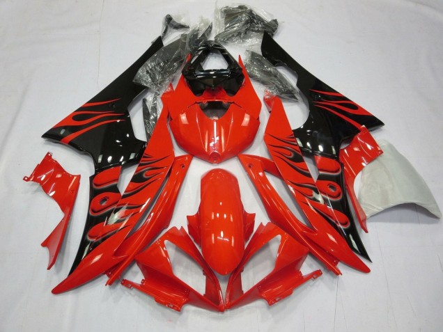 Purchase 2008-2016 Red Glossy Black Flame Yamaha YZF R6 Motorcycle Fairings UK