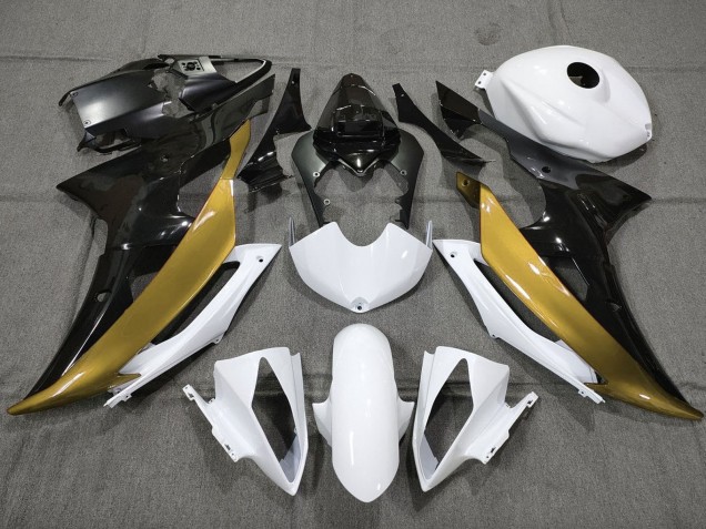 Purchase 2008-2016 White Gold Glossy Black Yamaha YZF R6 Motorcycle Fairings UK