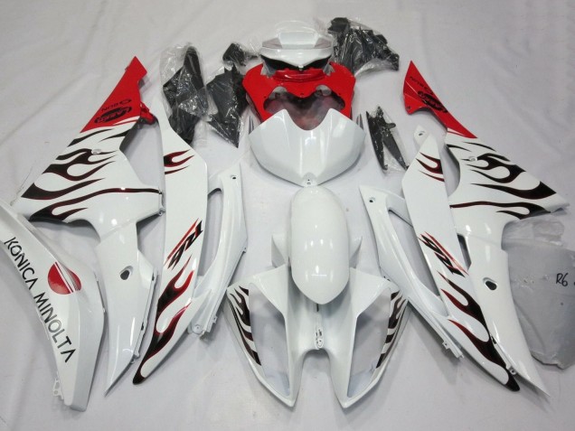 Purchase 2008-2016 White Red Black Flame Yamaha YZF R6 Motorcycle Fairings UK