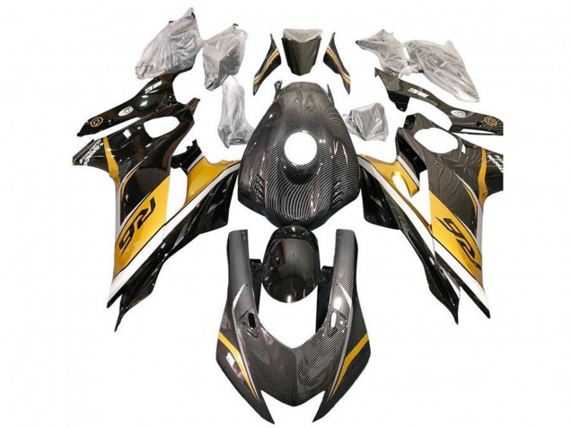 Purchase 2017-2023 Gold White Black Faux Carbon Fiber Yamaha YZF R6 Motorcycle Fairings UK