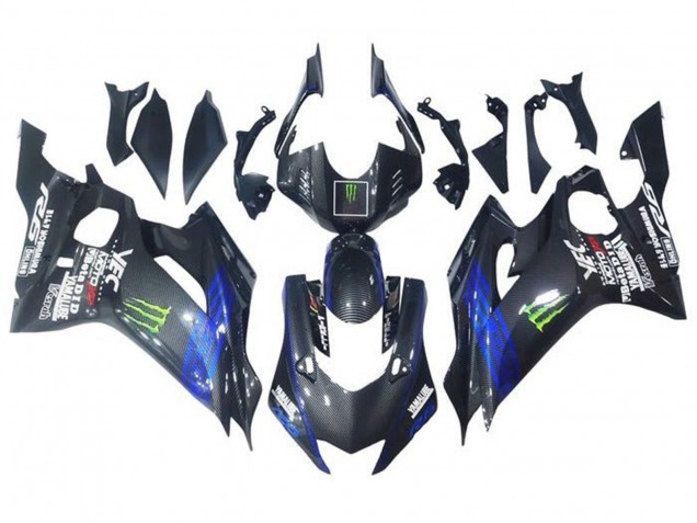 Purchase 2017-2023 Blue Black Faux Carbon Fiber Green Monster Yamaha YZF R6 Motorcycle Fairings UK