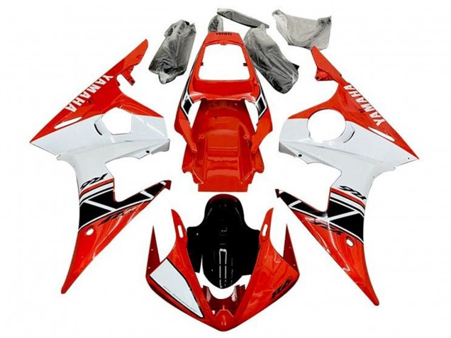 Purchase 2003-2004 Red White Glossy Black Stripe Yamaha YZF R6 Motorcycle Fairings UK