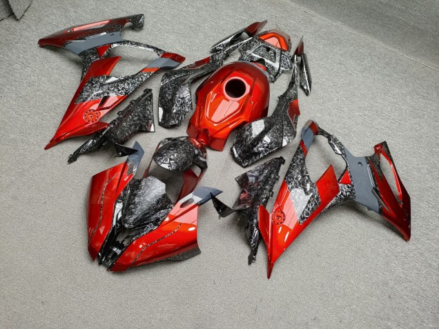 Purchase 2019-2022 Glossy Forged Carbon Fiber Style with Red & Grey BMW S1000RR Motorcycle Fairings UK