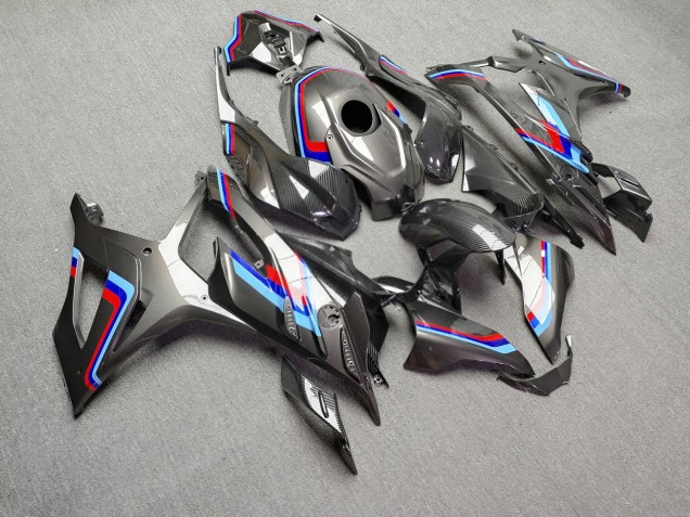 Purchase 2023-2024 Glossy Black with Red & Blue Carbon Fiber Style BMW S1000RR Motorcycle Fairings UK