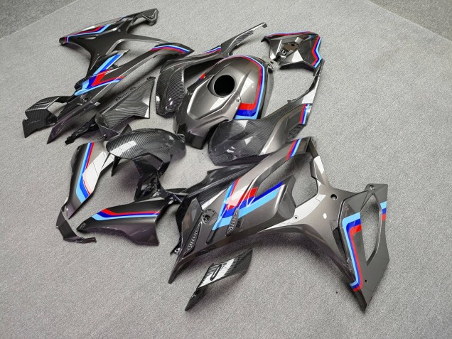 Purchase 2023-2024 Glossy Black with Red & Blue Carbon Fiber Style BMW S1000RR Motorcycle Fairings UK