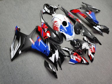 Purchase 2023-2024 Glossy White with Red & Blue with Carbon Fiber Style BMW S1000RR Motorcycle Fairings UK