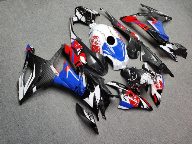 Purchase 2023-2024 Glossy White with Red & Blue with Carbon Fiber Style BMW S1000RR Motorcycle Fairings UK