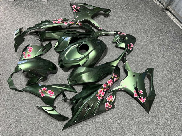 Purchase 2023-2024 Glossy Olive Green with Pink Cherry Blossomy BMW S1000RR Motorcycle Fairings UK