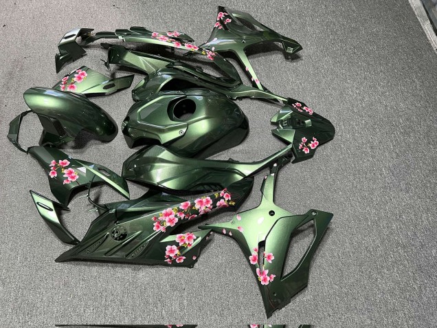 Purchase 2023-2024 Glossy Olive Green with Pink Cherry Blossomy BMW S1000RR Motorcycle Fairings UK