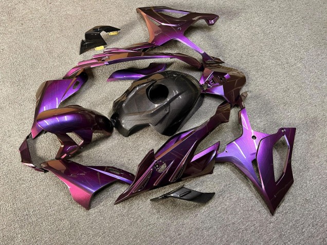 Purchase 2023-2024 Glossy Pink Purple Iridescent with Carbon Fiber Style BMW S1000RR Motorcycle Fairings UK