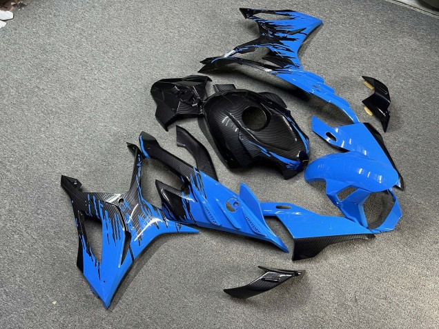 Purchase 2023-2024 Glossy Carbon Fiber Style with Light Blue Splash BMW S1000RR Motorcycle Fairings UK