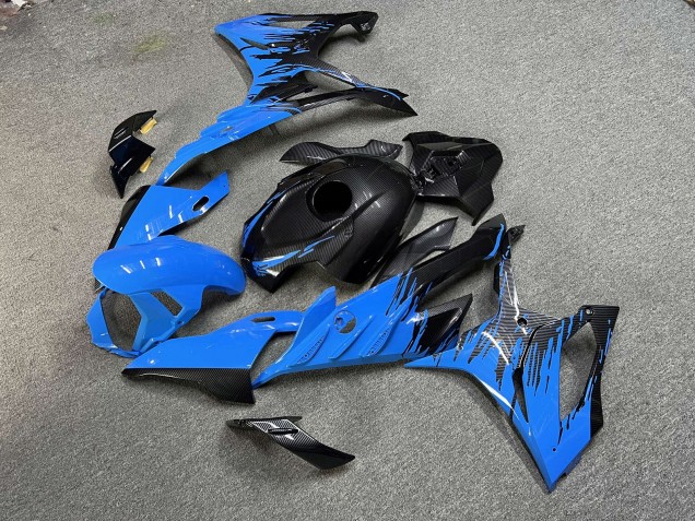 Purchase 2023-2024 Glossy Carbon Fiber Style with Light Blue Splash BMW S1000RR Motorcycle Fairings UK