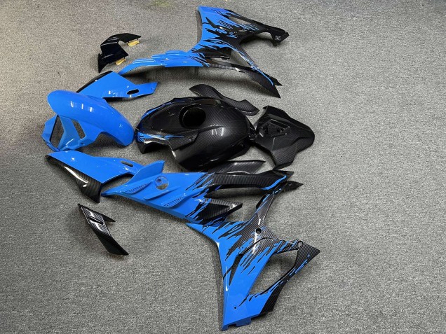 Purchase 2023-2024 Glossy Carbon Fiber Style with Light Blue Splash BMW S1000RR Motorcycle Fairings UK
