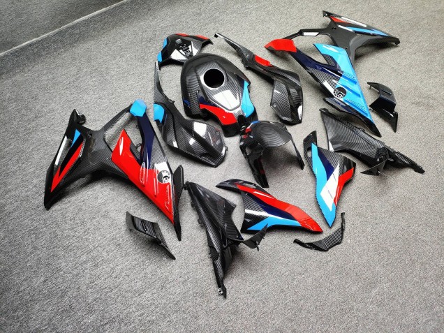 Purchase 2023-2024 Glossy Carbon Fiber Style with Blue & Red BMW S1000RR Motorcycle Fairings UK