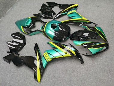 Purchase 2004-2006 Glossy Black & Teal with Yellow Yamaha R1 Motorcycle Fairings UK