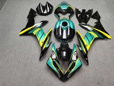 Purchase 2004-2006 Glossy Black & Teal with Yellow Yamaha R1 Motorcycle Fairings UK