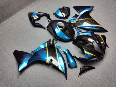 Purchase 2009-2011 Glossy Blue Chameleon & Gold with Carbon Fiber Style Yamaha R1 Motorcycle Fairings UK
