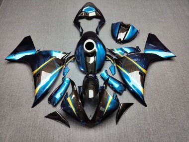 Purchase 2009-2011 Glossy Blue Chameleon & Gold with Carbon Fiber Style Yamaha R1 Motorcycle Fairings UK