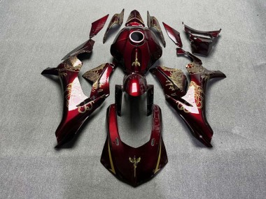 Purchase 2015-2019 Glossy Candy Red with Gold Dragon Yamaha R1 Motorcycle Fairings UK
