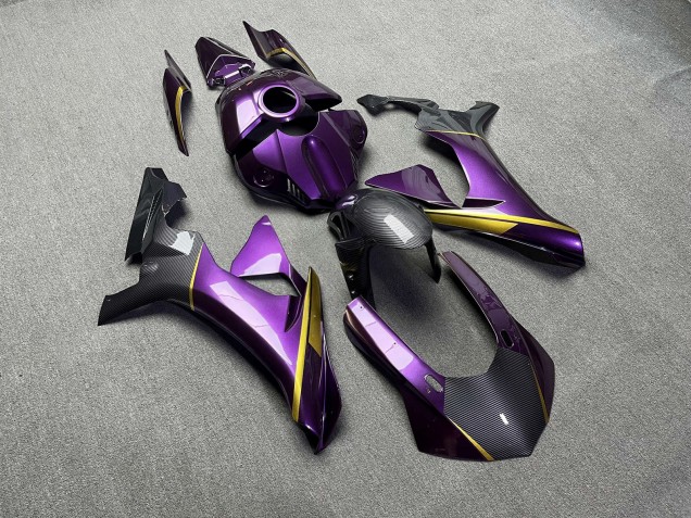 Purchase 2015-2019 Glossy Purple & Gold with Carbon Fiber Style Yamaha R1 Motorcycle Fairings UK