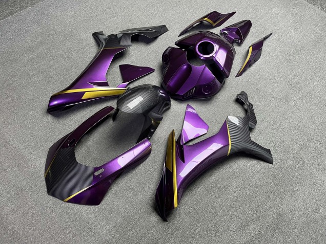Purchase 2015-2019 Glossy Purple & Gold with Carbon Fiber Style Yamaha R1 Motorcycle Fairings UK