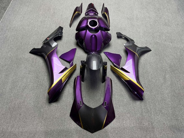 Purchase 2015-2019 Glossy Purple & Gold with Carbon Fiber Style Yamaha R1 Motorcycle Fairings UK