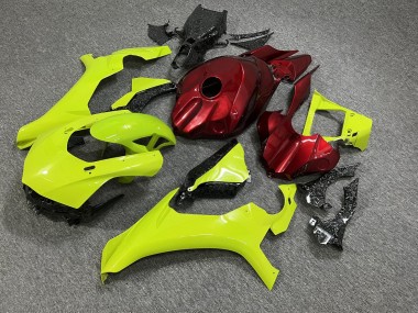 Purchase 2015-2019 Glossy High Vis Yellow & Candy Red with Forged Carbon Fiber Style Yamaha R1 Motorcycle Fairings UK