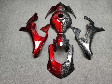 Purchase 2015-2019 Glossy Candy Red & Forged Carbon Fiber Style Split Yamaha R1 Motorcycle Fairings UK