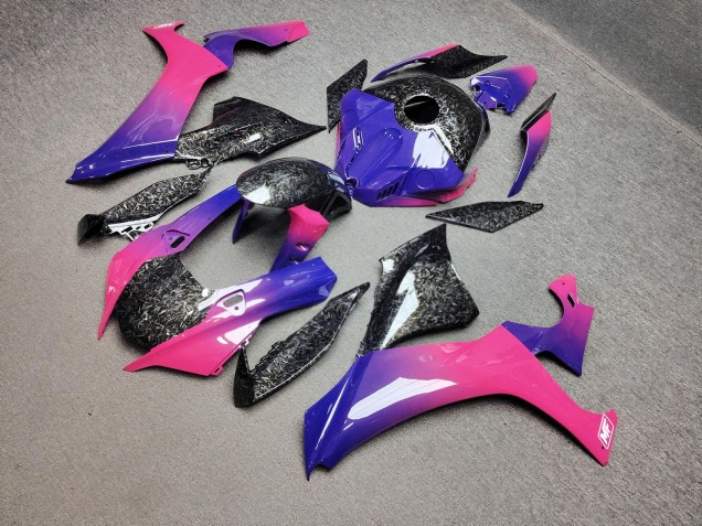 Purchase 2020-2025 Glossy Pink Blue Gradient Forged Carbon Style Yamaha R1 Motorcycle Fairings UK