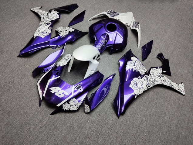 Purchase 2020-2025 Glossy Purple White Roses Yamaha R1 Motorcycle Fairings UK