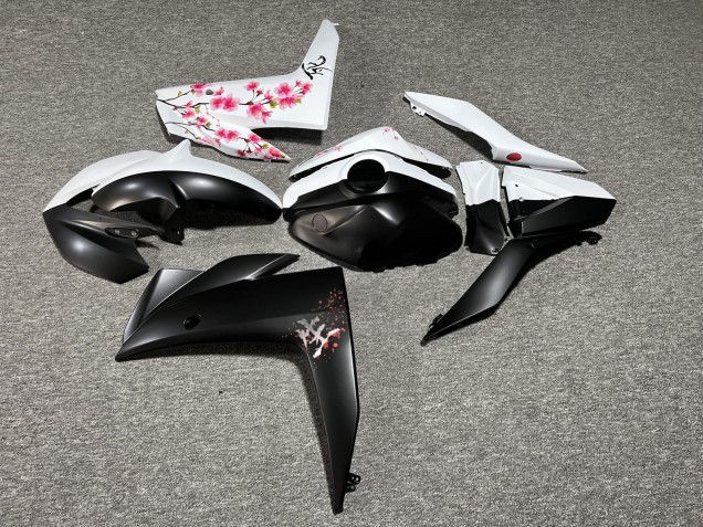Purchase 2015-2018 Matte Black White with Cherry Blossom Split Yamaha R3/R25 Motorcycle Fairings UK