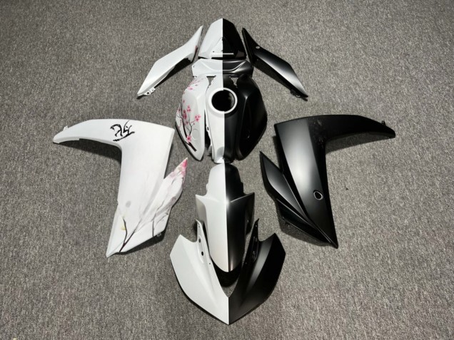 Purchase 2015-2018 Matte Black White with Cherry Blossom Split Yamaha R3/R25 Motorcycle Fairings UK