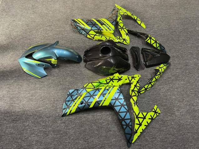 Purchase 2015-2018 Glossy Carbon Fiber Style with Teal & High Vis Yellow Pattern Yamaha R3/R25 Motorcycle Fairings UK