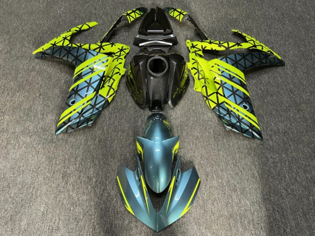 Purchase 2015-2018 Glossy Carbon Fiber Style with Teal & High Vis Yellow Pattern Yamaha R3/R25 Motorcycle Fairings UK