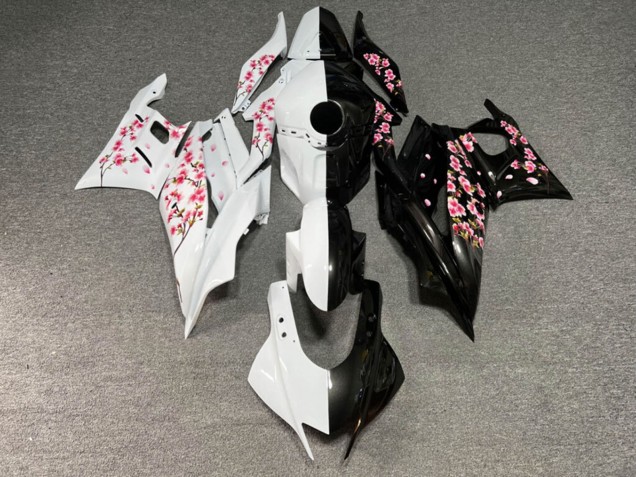 Purchase 2022-2024 Glossy Black White with Pink Cherry Blossom Split Yamaha R3/R25 Motorcycle Fairings UK