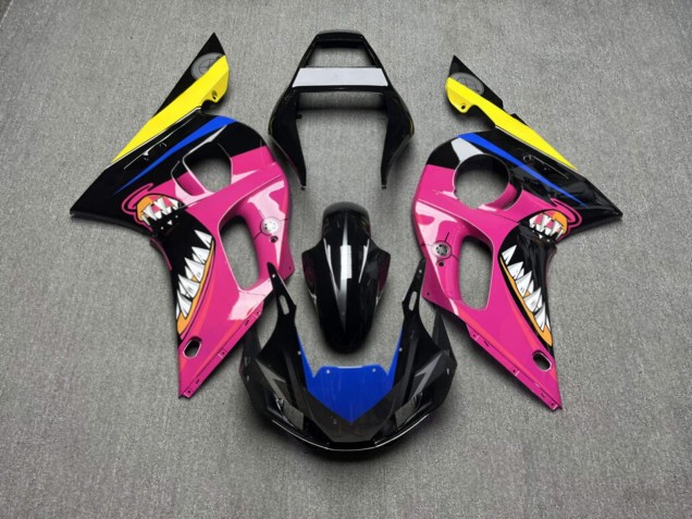 Purchase 1998-2002 Glossy Black Pink Yellow Shark Yamaha R6 Motorcycle Fairings UK