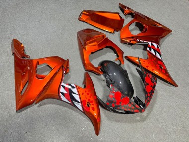 Purchase 2003-2004 Glossy Orange & Red with Carbon Fiber Style Shark Yamaha R6 Motorcycle Fairings UK