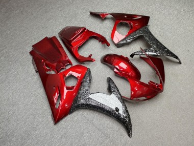 Purchase 2003-2004 Glossy Candy Red & Forged Carbon Fiber Style Yamaha R6 Motorcycle Fairings UK